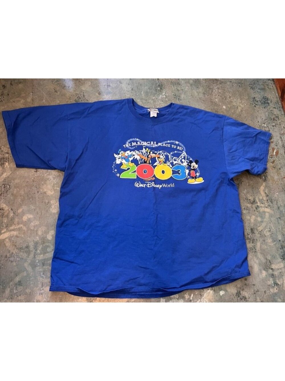 VTG Walt Disney World Tee 2003 Magical Place To Be Blue Graphic T-Shirt Fits 2XL